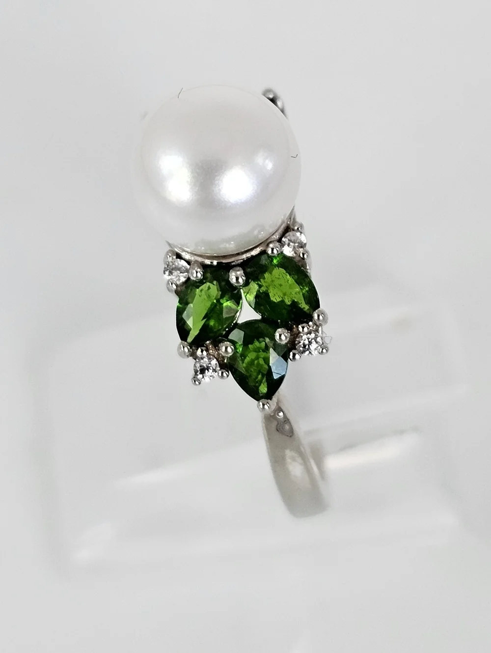 Genuine Cultured Pearl & Chrome Diopside Ring Sterling Silver Size 7! - Picture 3 of 5